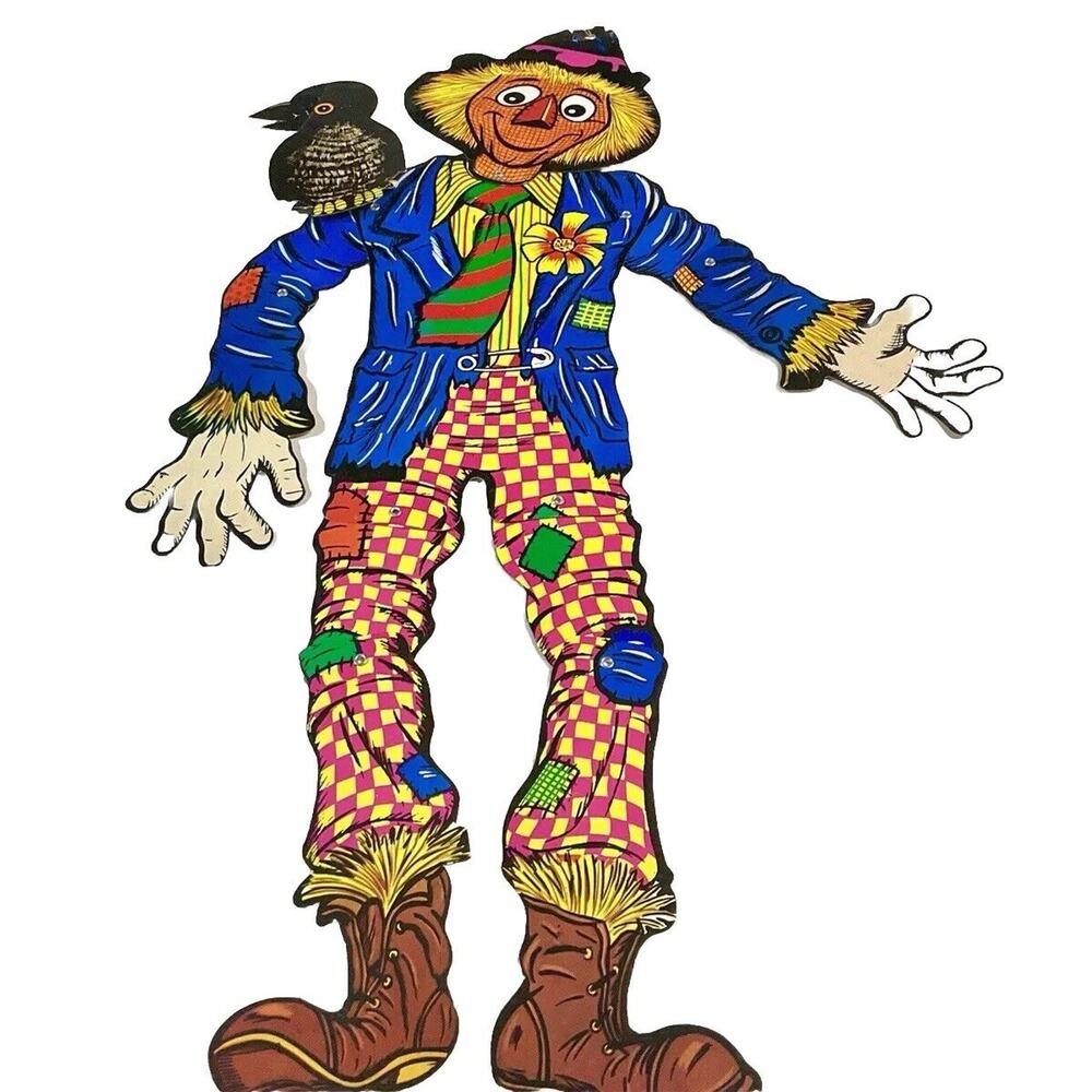 1970s’ Vintage Halloween 32” Pumpkin Scarecrow Jointed Paper Posable Decoration